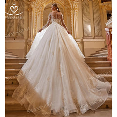 White Bridesmaid Dresses: Wedding Dress Long Sleeve Lace Appliques Princess Bride