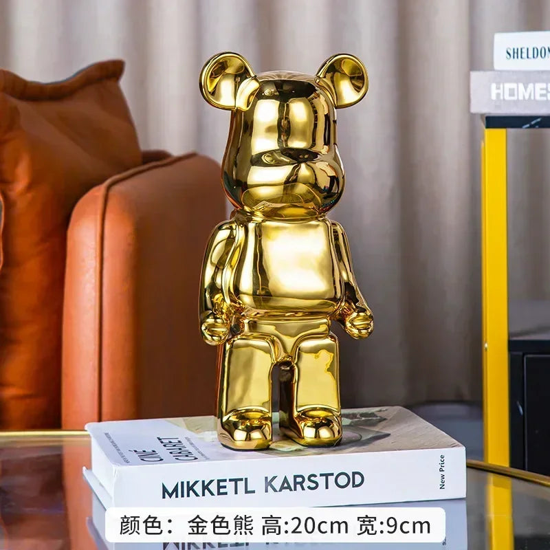 28cm Aesthetic Bear Figure Ceramics Plating Violent Bear Statue Animal Figurine Sculpture Luxury Living Room Decoration Ornament