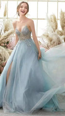 Homecoming Dresses: Evening Dresses with Slit Gorgeous Crystal Beads V Neck