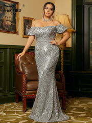 Missord Elegant Red Plus Size Wedding Dress Women V-neck Cloak Sleeves Sequins