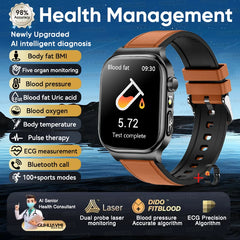 2025 New Five organ examination Health Care Smart Watch Men ECG+PPG Uric Acid Blood Fat Bluetooth Call Sports tracker Smartwatch