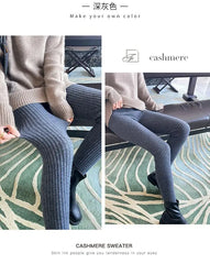 Slim Leggings Autumn Women High Waist Casual Trousers Knitted Ribbed Thicken Solid
