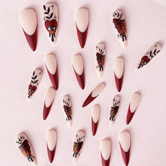 Long Almond Fake Nails Detachable French Ballet Halloween False Nails nail art Full Cover