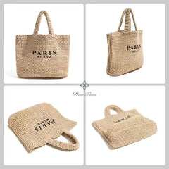 Women's Fashion Large Capacity Handmade Straw Knitting Tote Bag Summer Travel