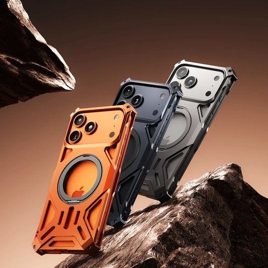 Metal Hollow Heat Dissipation Case For iPhone 17 Pro Max Magnetic Aluminum Alloy 360 Rotating Ring Holder Bracket Stand Cover