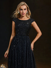 Homecoming Dresses: short sleeve backless patchwork mesh full swing evening
