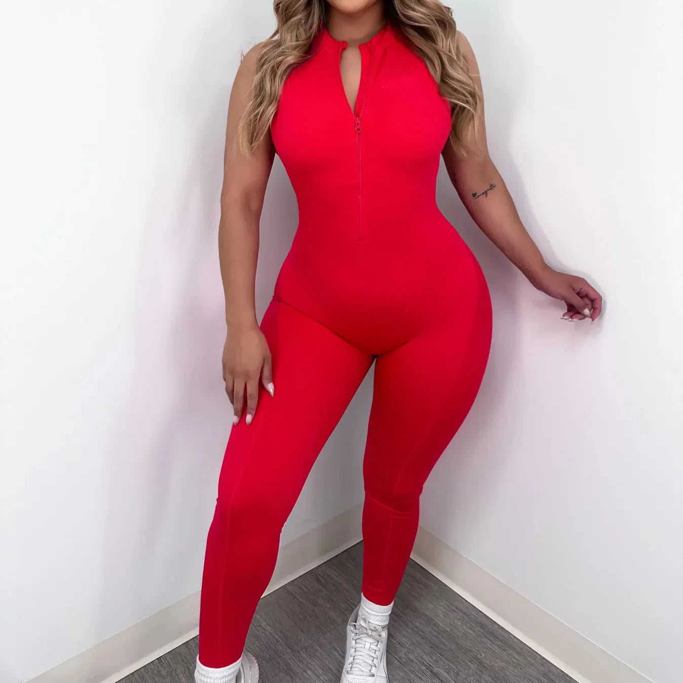 Zipper Padded Yoga Jumpsuit Short Playsuit Women Romper Sleeveless Gym Fitness