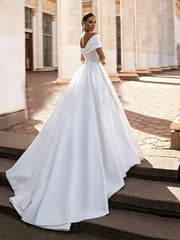 White Bridesmaid Dresses: Wedding Dresses Off The Shoulder Satin A-Line Bridal Gowns