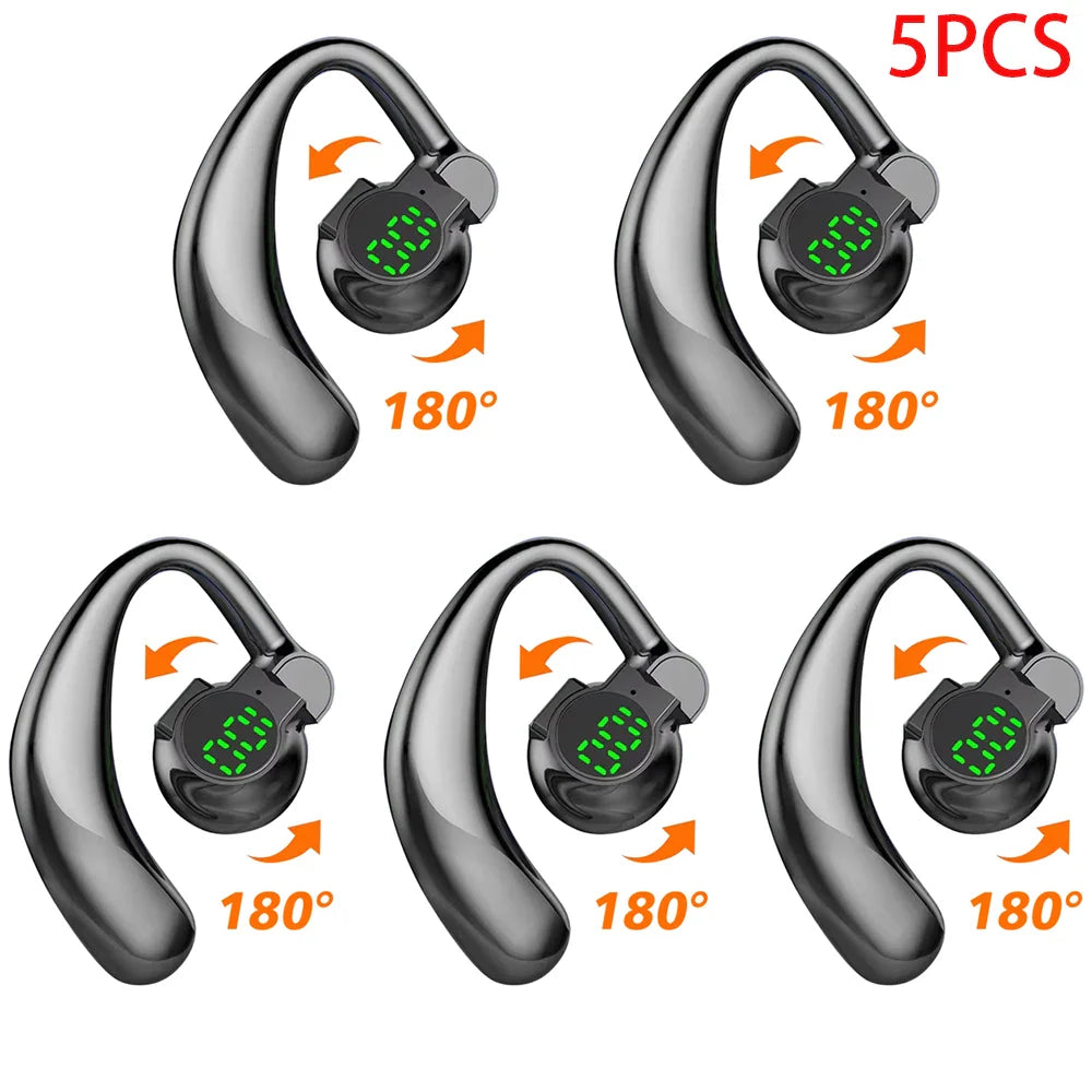 180°Wireless Headphone Bluetooth 5.4 Handsfree Noise Canceling Rotatable Sport Digital Display Earphones Single Ear Earhook