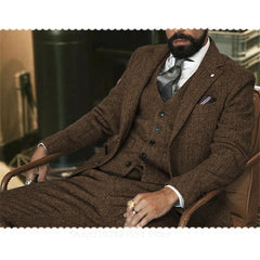 Beach Wedding Outfit Men: Elegant Gray Wool Tweed 3-Piece Men's Suit for Formal