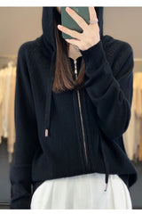 autumn and winter hooded cardigan women's knitted top loose sweater casual