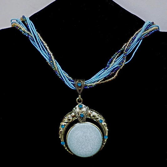 Bohemian Multilayer Necklace Vintage Beads Chain with Crystal Pendant Free-spirited Fashion Jewelry for Women Gift