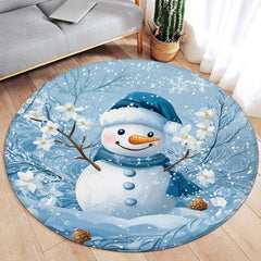 Pink Floral Christmas Tree Round Carpet Green Pine Branch Bowknot New Year Xmas