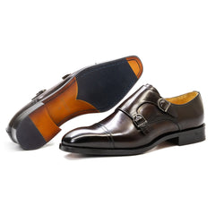 Luxury Men's Double Buckle Monk Strap Formal Shoes Genuine Leather Classic