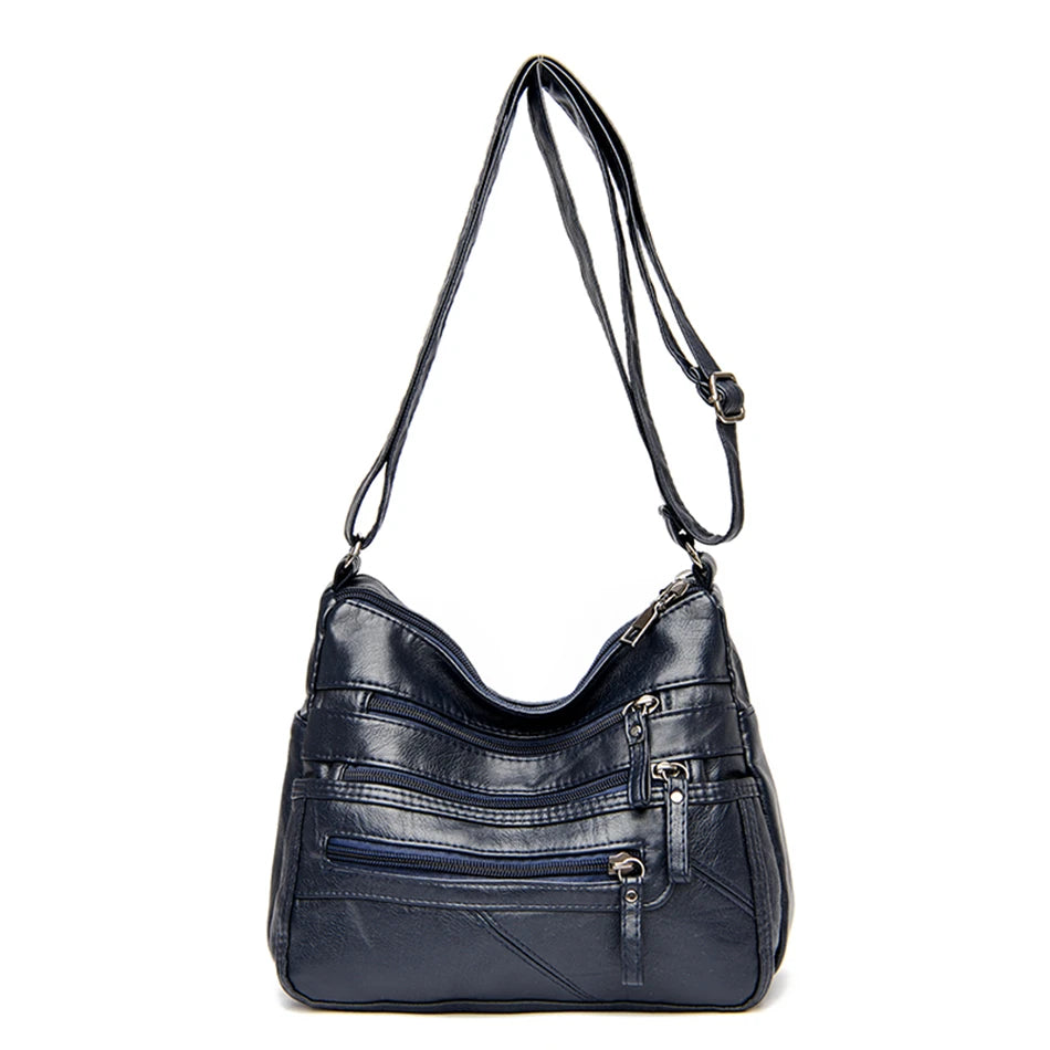 Women's Soft Leather Shoulder Bags Multi-Layer Pockets Classic