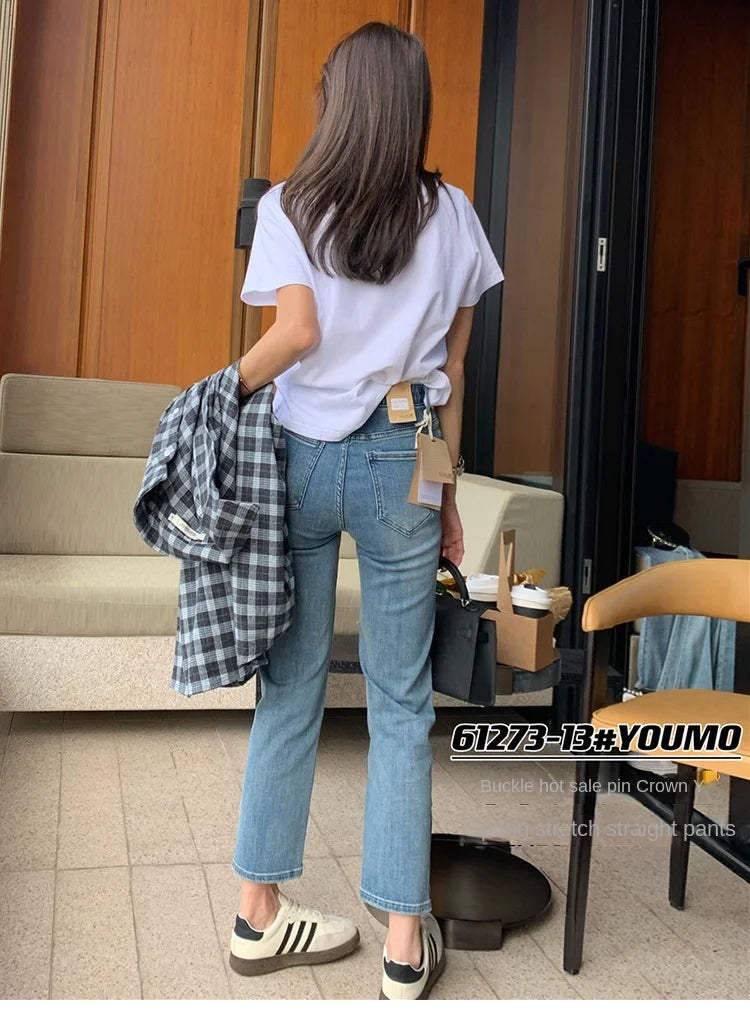 Y2k Large Size High Waist Jeans Women High Nine Straight Pipe Pants