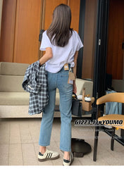 Y2k Large Size High Waist Jeans Women High Nine Straight Pipe Pants