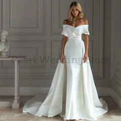 White Bridesmaid Dresses: Wedding Dress Sweetheart Satin Mermaid Off the Shoulder