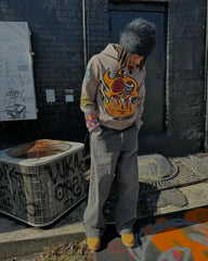 American Gothic trendy letter pattern printed oversized hoodie men's Y2K fashion Harajuku