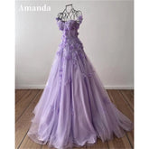 Homecoming Dresses: 3D Flower Sweet A-line Tulle Evening Dress Purple Prom Dress