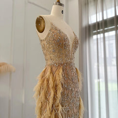 Homecoming Dresses: Feathers Mermaid Champagne Evening Dresses for Women