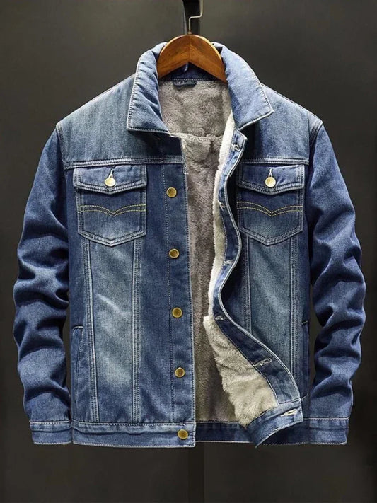 Denim Jackets Man Black Jeans Coat for Men Padded Wool with Sheep Button