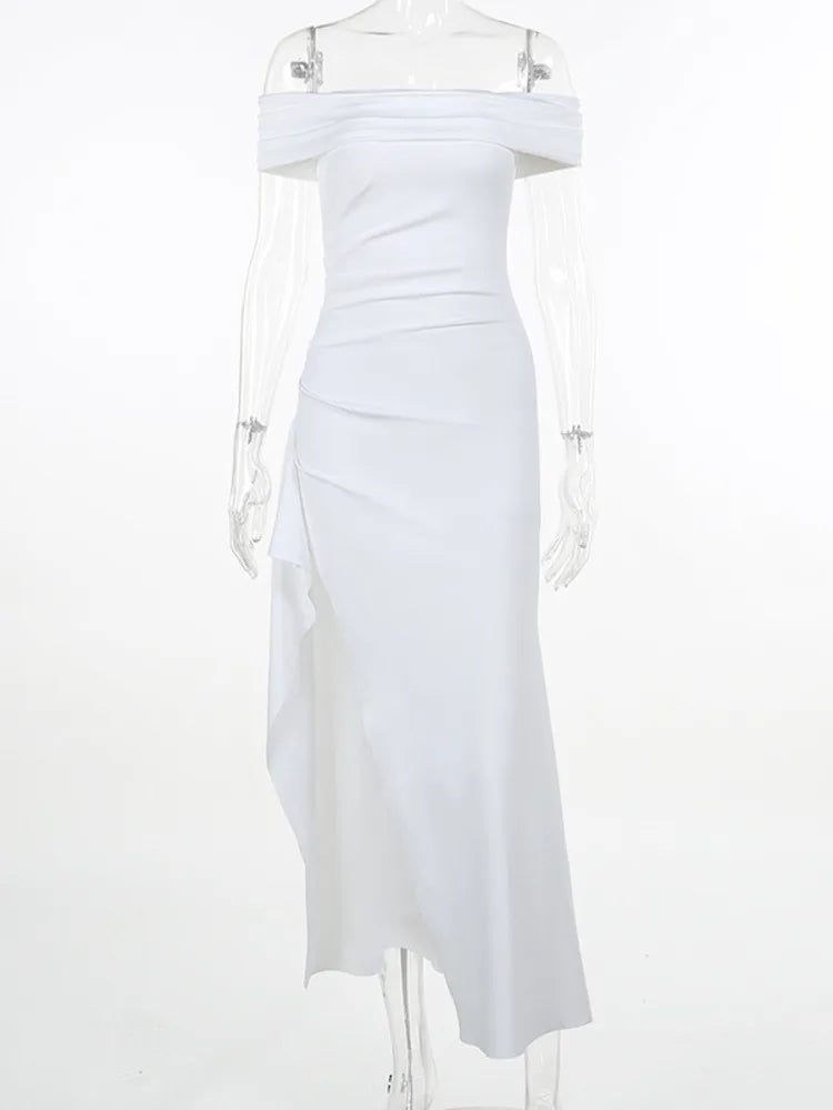 Formal attire Dresses: Mozision Off-shoulder Ruffle Thigh High Split Maxi Dress