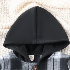 3PCS Autumn Boys Aged 2-6 Are Fashionable And Handsome, Multi-Color Plaid Hooded Long-Sleeved Top + Solid Color Pants Set