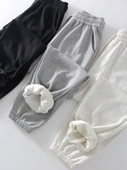 Sweatpants Women Winter Straight Leg Fleece Pants Elastic Waist Gray Velvet Trousers
