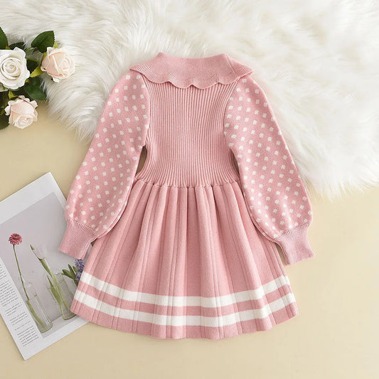 Girl Baby Sweater Knitted Dress Warm Sweater Dress Polka Dots Girls Infant