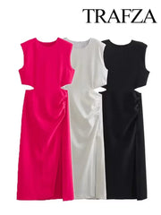 Formal attire Dresses: Women Elegant Cut Out Black Dress Sleeveless Midi Party Dresses