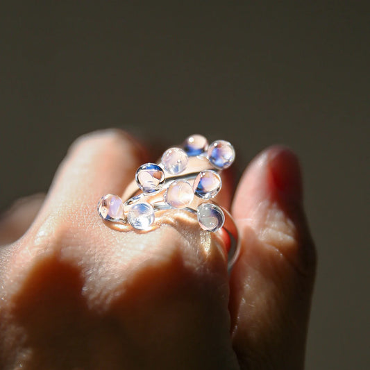 1pc Handcrafted Rainbow Glass Dewdrop Ring Colorful ball Ring Couple's Personalized High-end Round Ring Women Party Jewelry
