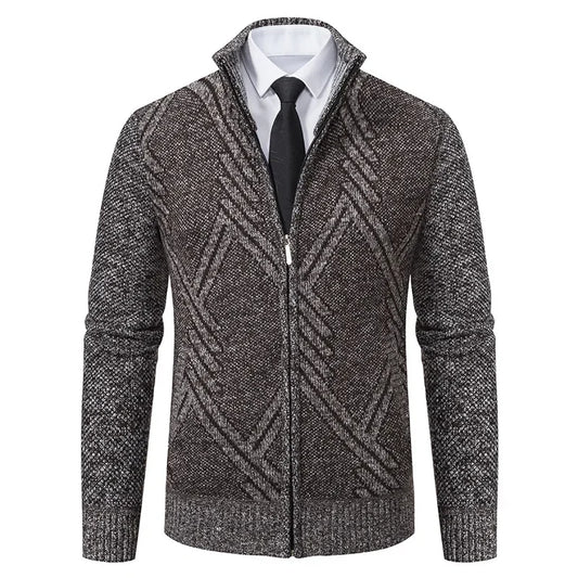 Winter Autumn Zip Knit Cardigan Men's Sweater Turtleneck Navy Knitted Fleece Coat