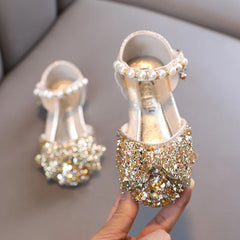 Girl Princess Flats Shoes Spring Children's Sequins Sandals Bow PU Fashion Baby Kids