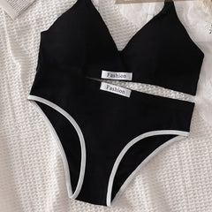 Underwear Set Women Bra Briefs Set Low Waist Panties Wire Free Vneck Bra Bralette