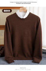 Pure Wool Sweater Men's Autumn Winter O-Neck Pullovers Business Casual