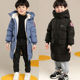 2-10 Years Autumn Winter Boys Jacket Solid Color Long Style Keep Warm Hooded Coat