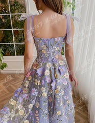 Homecoming Dresses: Prom Dresses With Spaghetti Straps Pastoral 3D Flowers