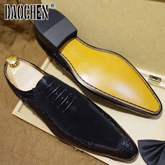 Luxury Men Oxford Shoes Lace up Split Toe Coffee Black Formal Men Dress Shoes