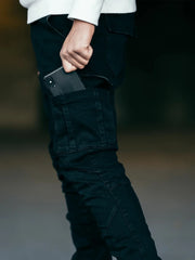 Jeans Men Black Cargo Pants Multi Pockets Denim Pantalones Blue Slim Fit