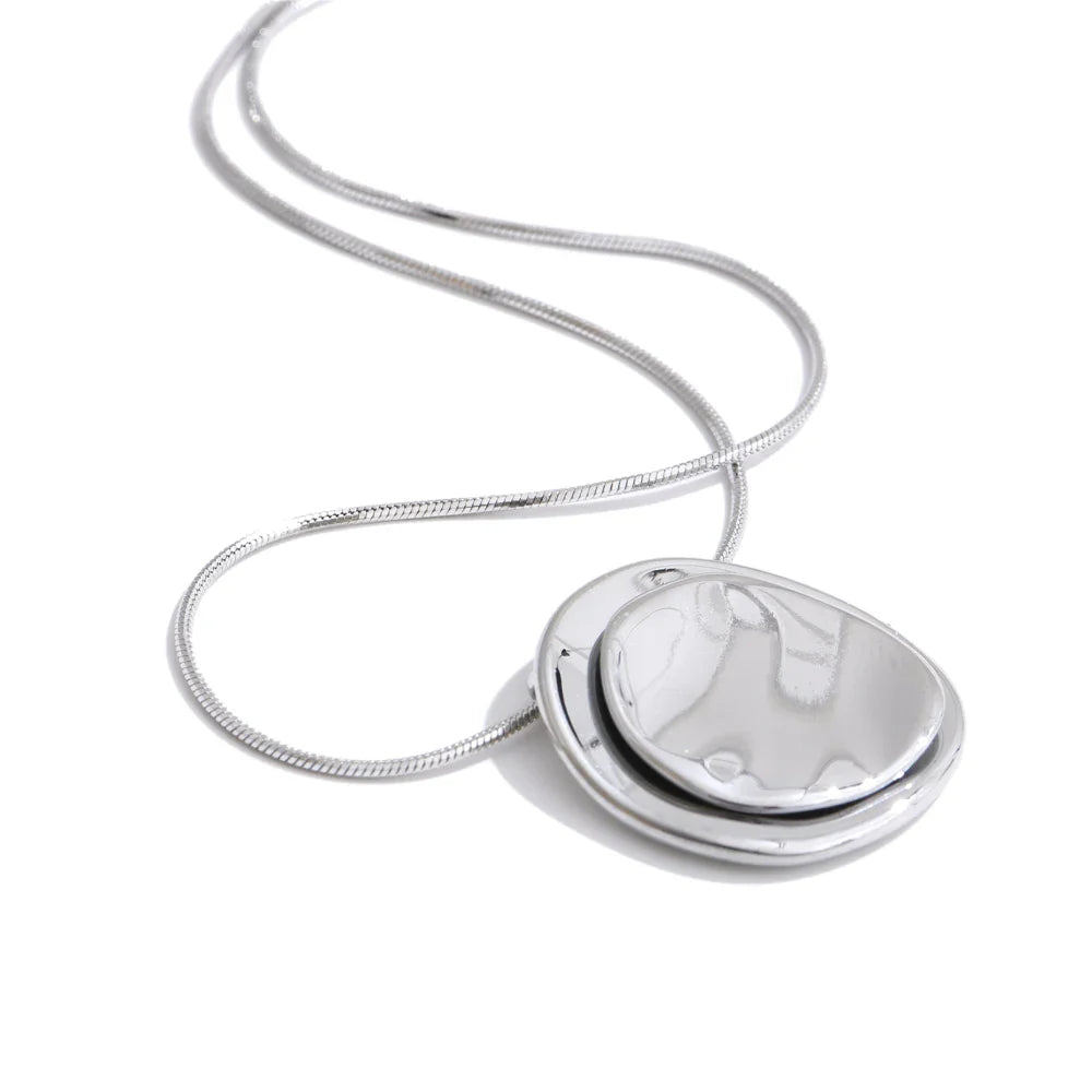 Yhpup Double Round Pendant Fashion Necklace Water Resistant Metal Stainless Steel Daily Waterproof Jewelry Recommend