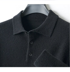 Merino Wool Hot Cardigans Men Lapel Pullover Long Sleeve POLO Neck Sweaters