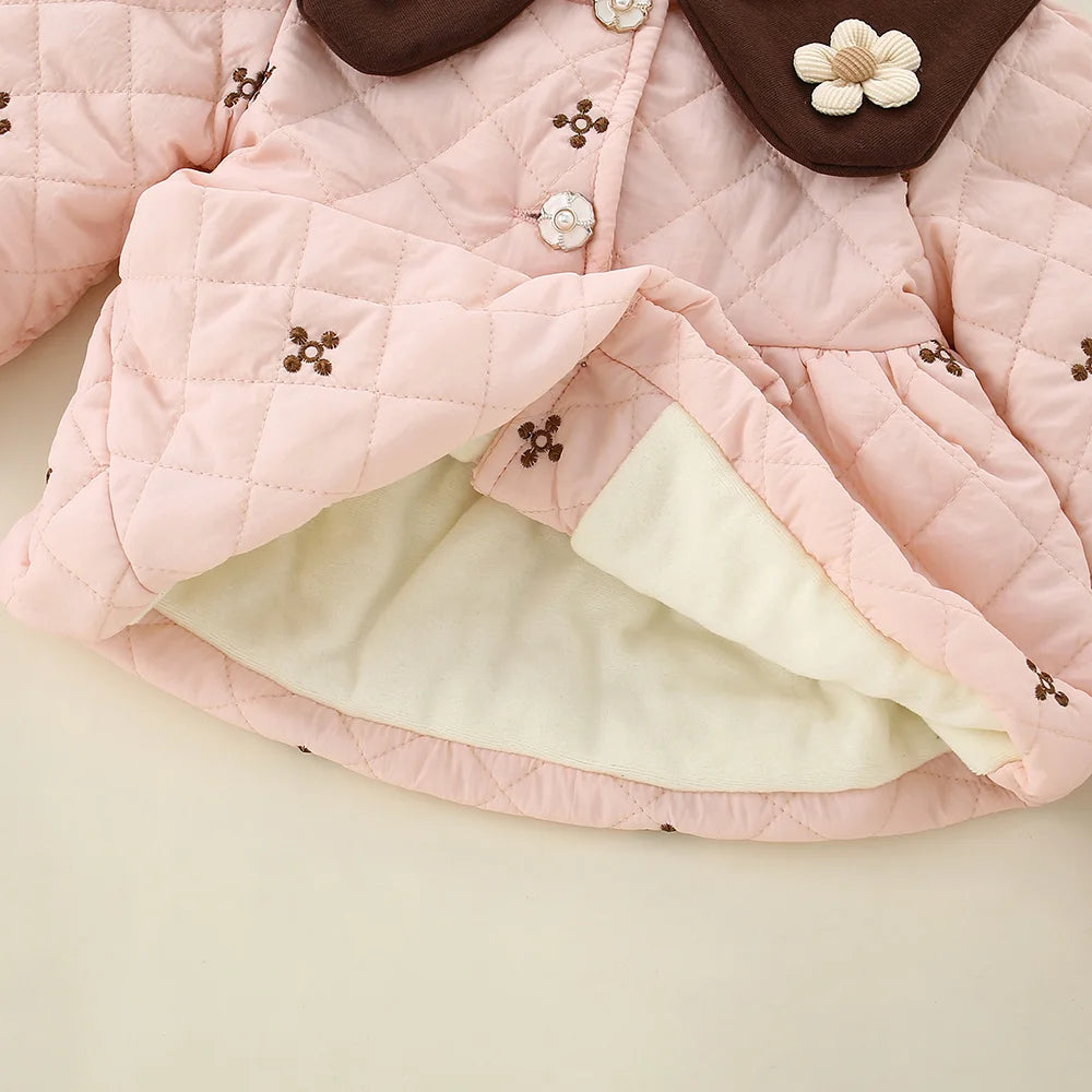 Winter Girls' Cotton Clothes Children's Clothing Sweet Small Flower Embroidery