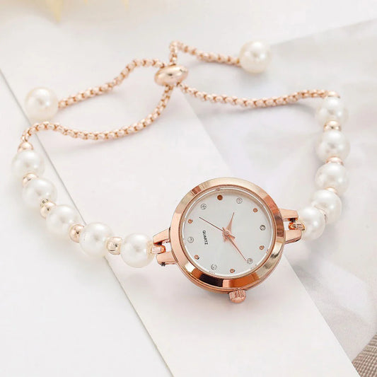 LUCKY FOX New Minimalist Style Pearl Bracelet Women Quartz Watch Fashionable Small Disc Design Light Luxury Jewelry Women Watch