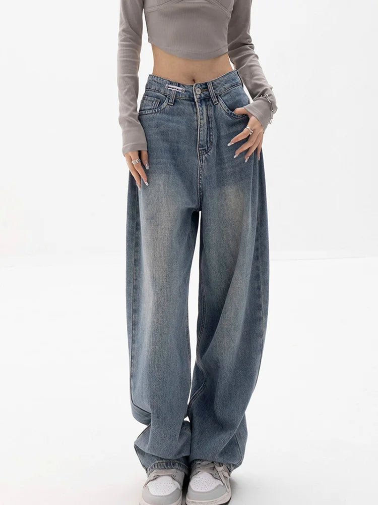 Baggy Jeans Women High Waisted Jeans Wide Leg Denim Pants Light Blue Loose Trousers