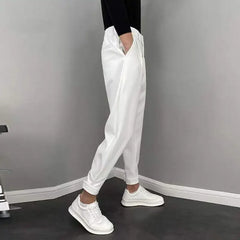 Korean Style Ankle Tied Cropped Casual Pants for Men, Draping Slim-Fit