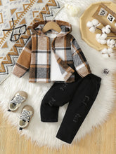 Baby boy autumn outfit casual style striped hooded jacket with ripped pants two-piece set for daily street wear