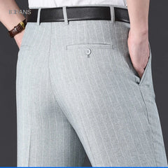 Flat Stretch Suit Pants For Men Striped Thin Summer Straight High Waist Black White Blue