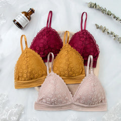 Women Lace Lingerie Sets Female No Steel Ring Bra Backless Underwear