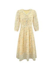 Elegant Floral Printing Women Chiffon Dress V-Neck Casual Office A-line